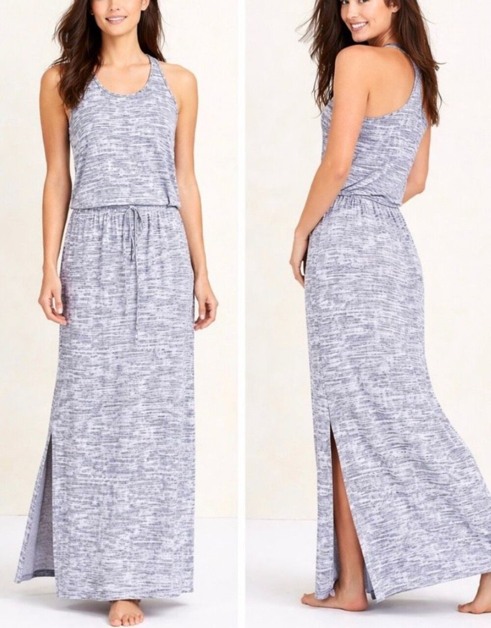 ATHLETA Printed Cressida gray SUN long MAXI DRESS sz M sport bra